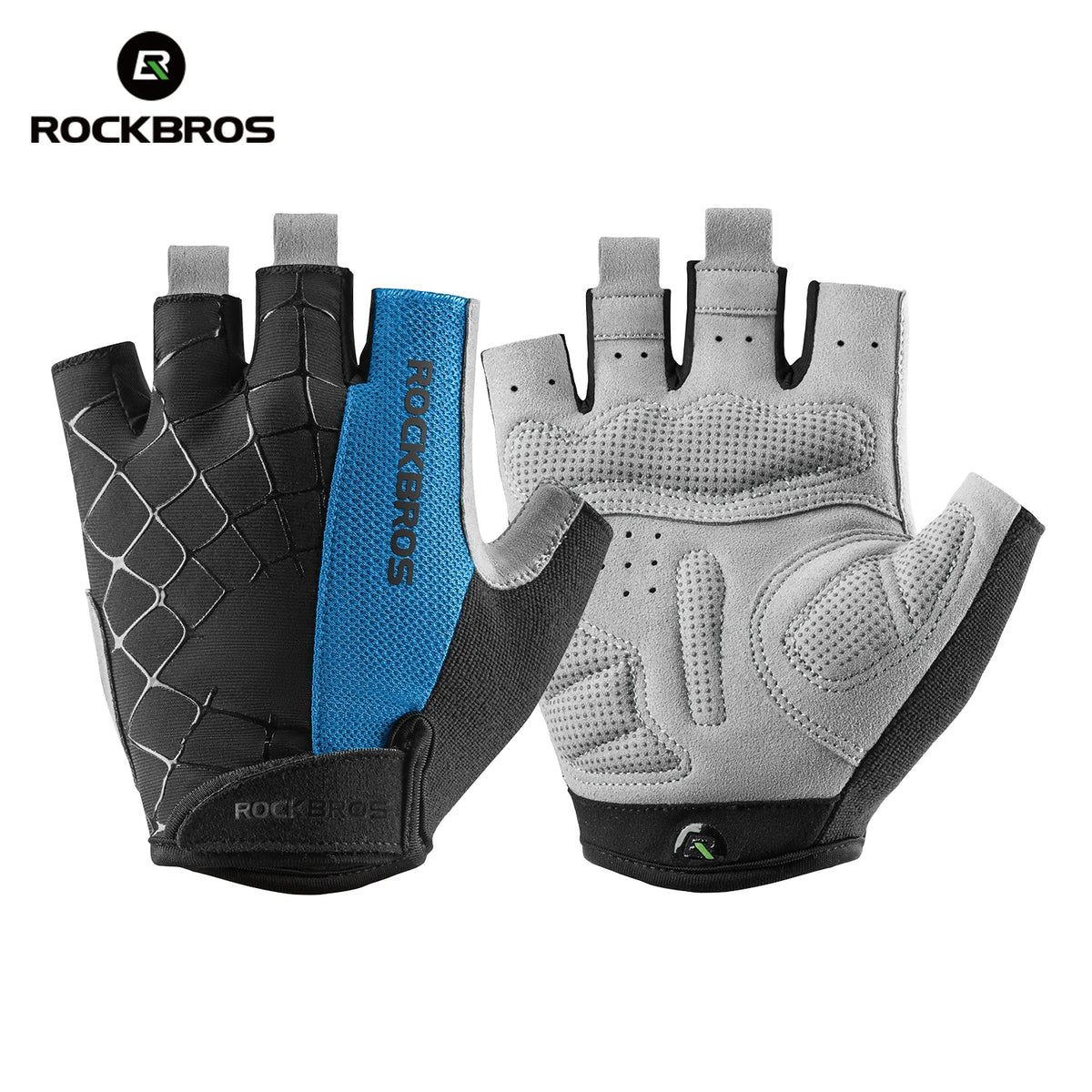 A pair of Rockbros breathable cycling gloves for MTB riding, shown in black and gray.