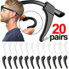 A set of black silicone ear hooks for eyeglasses, showing various sizes and angles.