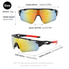 Anti-glare sports sunglasses shown with detailed measurements and specifications.