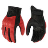 Pair of black and red full finger leather motorcycle riding gloves