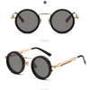 Black gold and grey polarized round sunglasses shown in multiple views.
