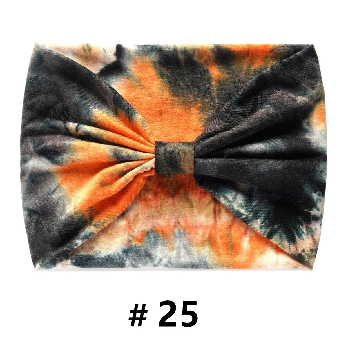 Bandeau en coton tie-dye noir et orange noué en nœud.