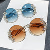 Women's Rhinestone Oversized Round Sunglasses with UV400 Protection