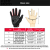 Diagram showing glove sizes and hand measurements for motorcycle riding gloves