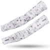 A pair of tactical camouflage arm sleeves for UV protection shown against a white background.