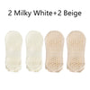 Four non-slip yoga socks in two milky white and two beige colors