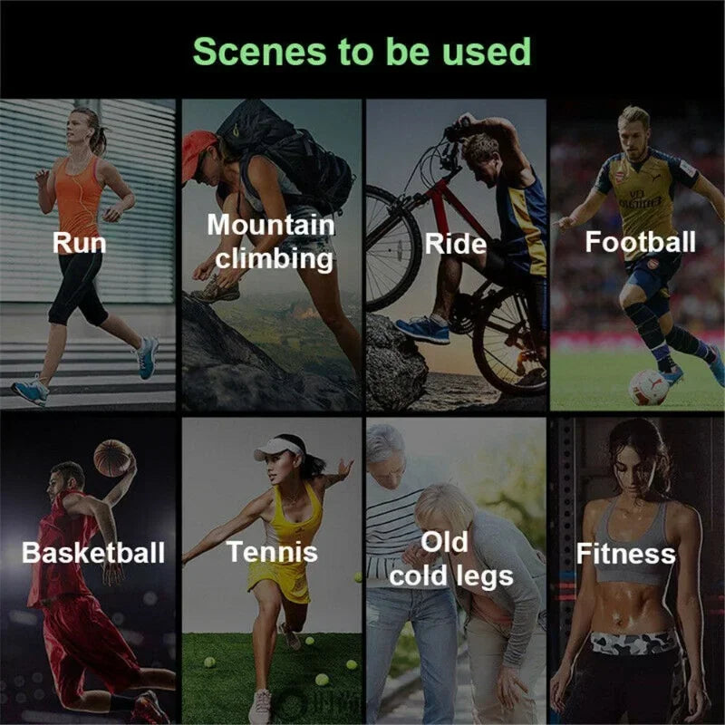Grille montrant diverses scènes sportives : course, escalade, vélo, football, basketball, tennis et fitness