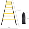 A professional agility ladder with yellow rungs and black frame shown in a vertical layout.
