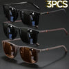 Three pairs of vintage square sunglasses with dark lenses and brown frames displayed on a black background.
