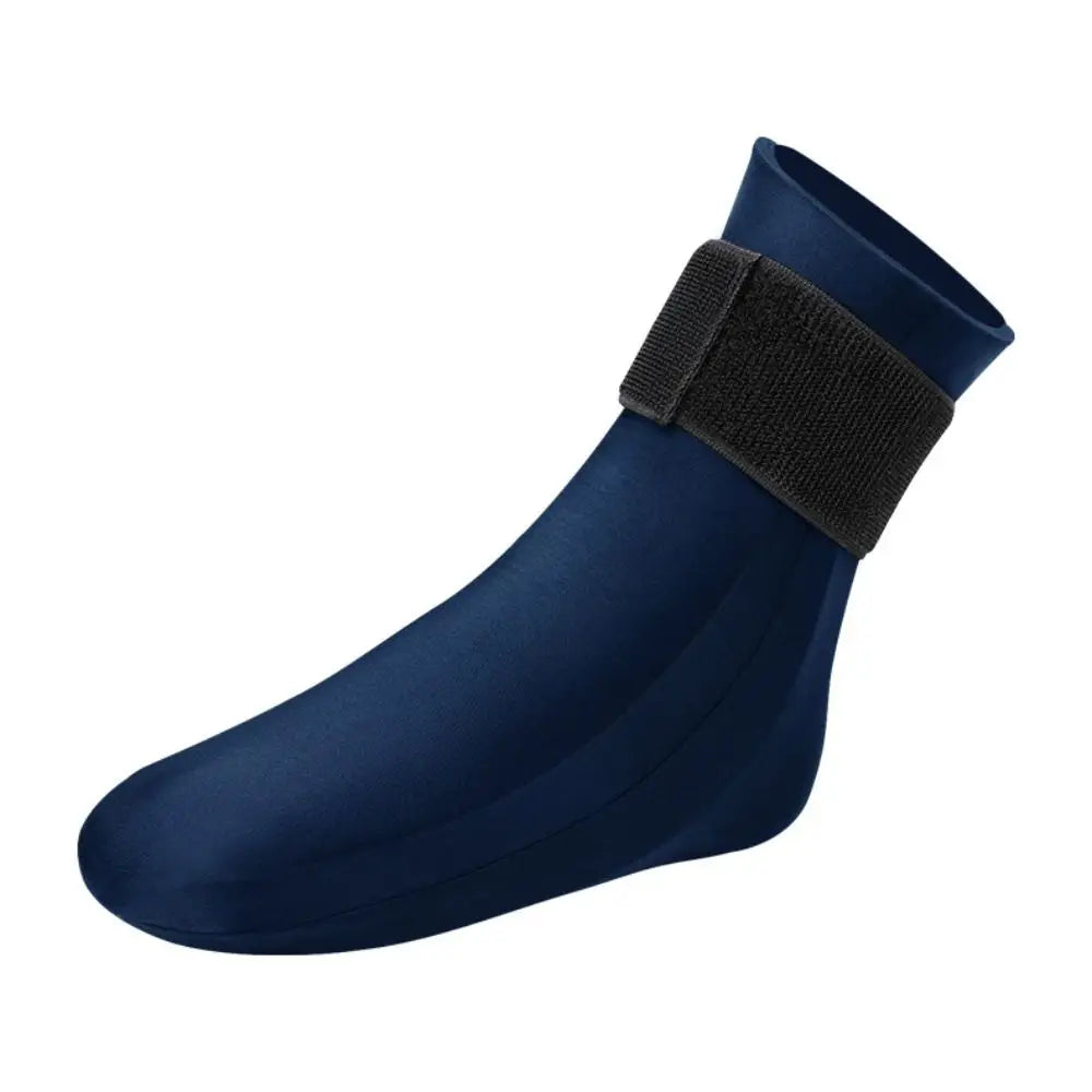 Navy blue reusable therapy socks with a black strap for ankle pain relief