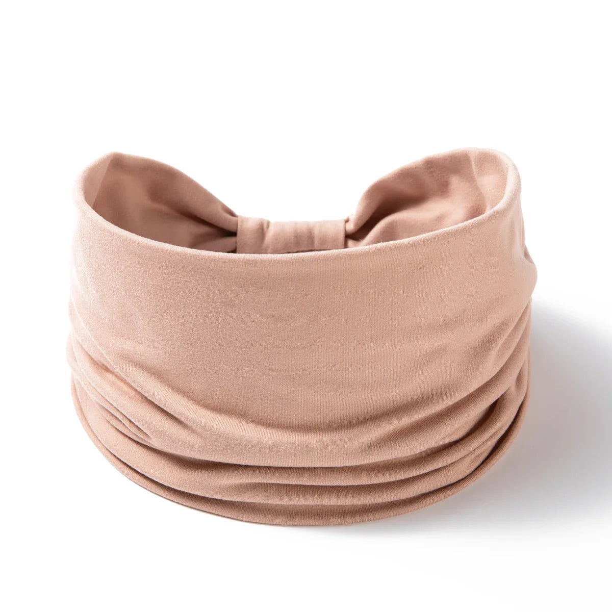 A beige boho wide headband hair wrap for women shown in a close-up view.