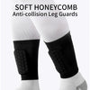 Black honeycomb anti-collision leg guards worn on a white sock and leg.