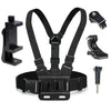 Black universal adjustable chest strap kit for mounting phones and cameras
