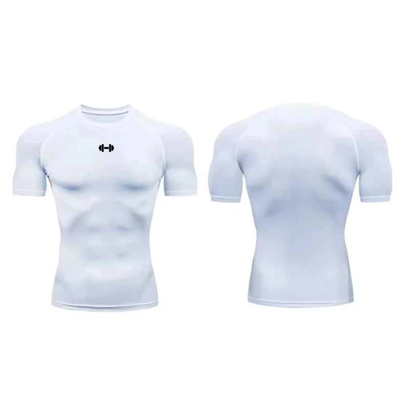 White men's performance compression t-shirt shown from the front and back.