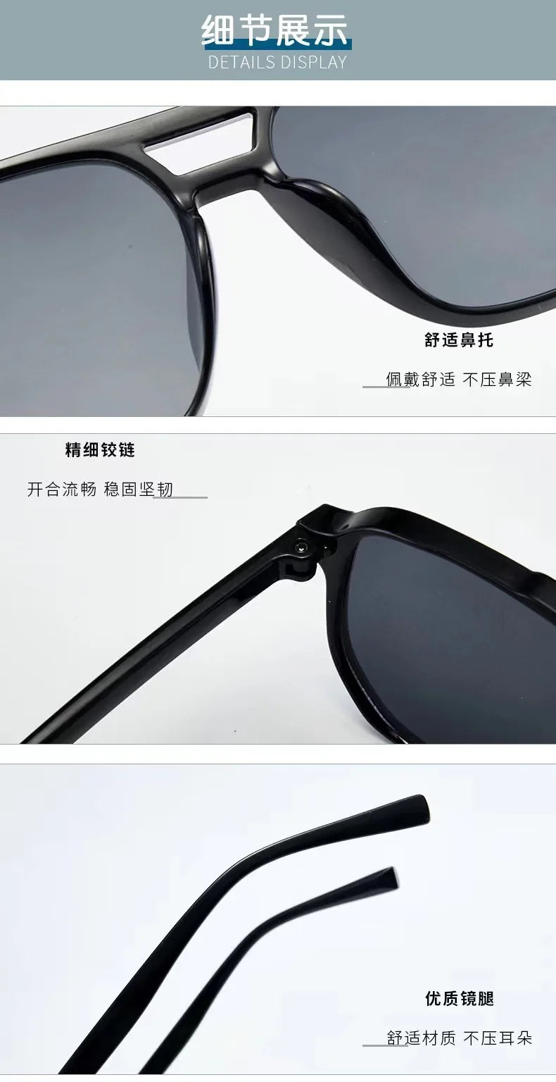 Primer plano de gafas de sol negras mostrando detalles como la muesca y la estructura de la bisagra.