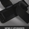 Black heavy duty weight lifting hooks and wrist wraps shown in a close-up view.