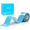 A roll of blue OKtape kinesiology tape is shown next to its packaging box.