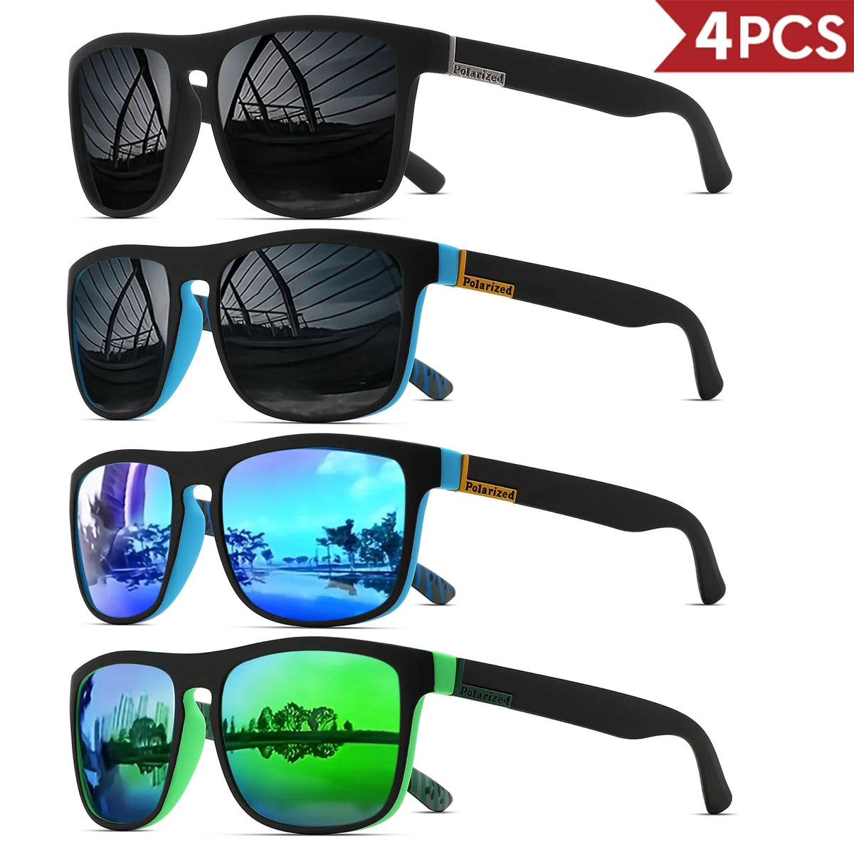 Classic Square Polarized Sunglasses with UV400 Protection for Driving, Fishing & Outdoor Wear