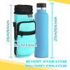 A light blue water bottle is shown next to an adjustable sling carrier bag in a matching turquoise color.