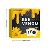 A yellow box labeled BEE VENOM with a honeycomb pattern and dripping yellow liquid, featuring a sunflower design.