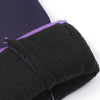 Purple and black touchscreen gloves shown on a hand, featuring a purple cuff detail.