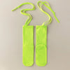 A pair of neon yellow silicone anti-slip yoga socks with elastic drawstrings.