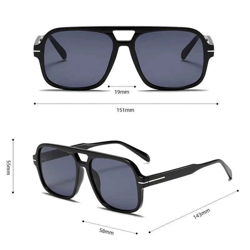 Double Bridge Square Aviator Sunglasses - Retro UV400 Protection for Men and Women