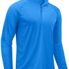 A bright blue men's lightweight UV protection long sleeve shirt shown in a full-length view.