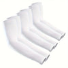A set of white ice silk UV protection arm sleeves displayed in a row.