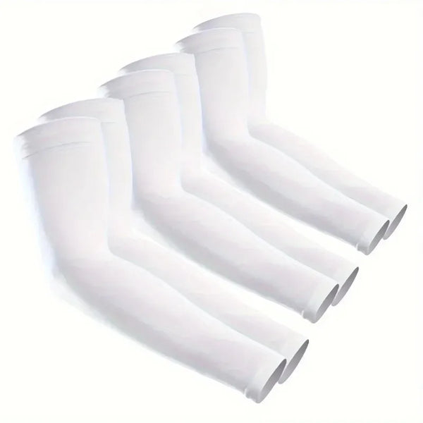 Eine Reihe weißer Ice-Seide UV-Schutz-Armschuhe.