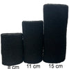Three black dual sports wristbands shown side by side with measurements of 8 cm, 11 cm, and 15 cm