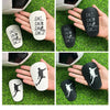 A set of mini wear-resistant shin guards for soccer and sports shown in various colors and angles on hands.