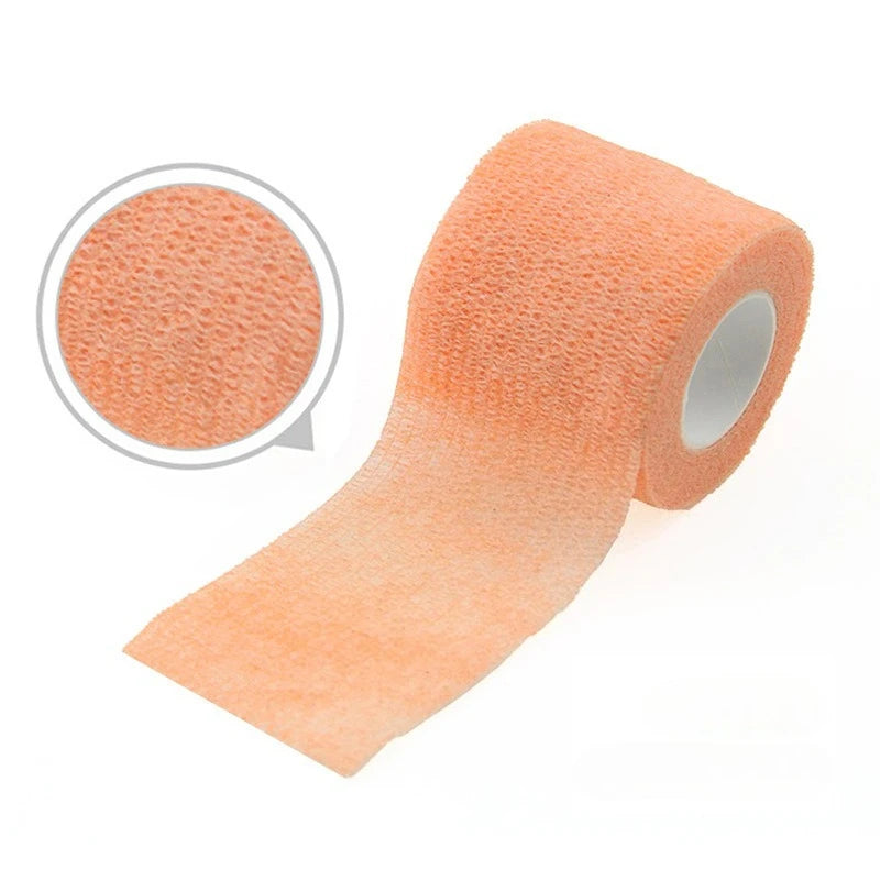 Roll of orange self-adhesive elastic bandage tape with a circular view of the material.