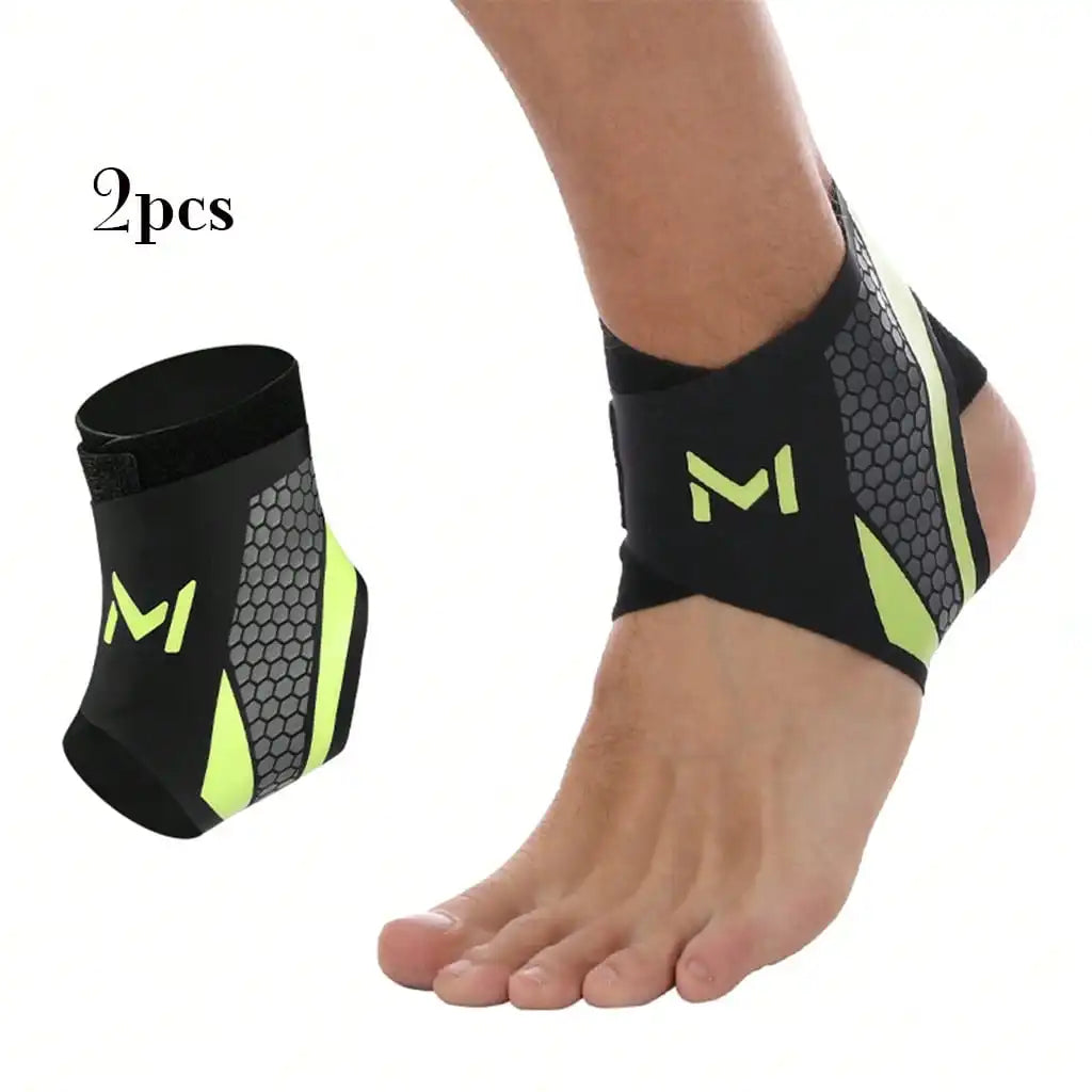 Two black compression ankle support foot sleeves worn on a person's ankle.
