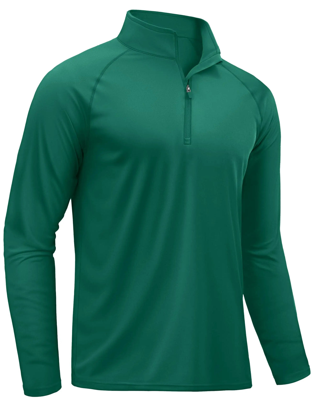 A dark green men's lightweight UV protection long sleeve shirt shown in a full-length view.