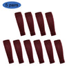Five pairs of maroon football shin guards for leg protection