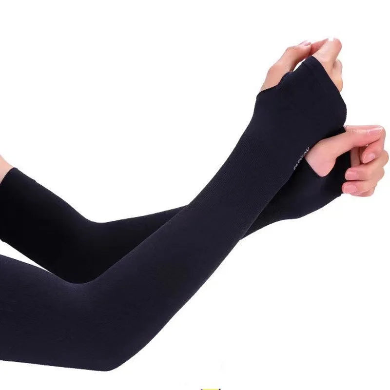 Black UV protection cooling arm sleeves being worn on an arm.