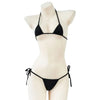 Black halter neck two-piece triangle bikini set displayed on a mannequin.