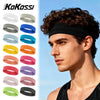Männliches Model trägt ein schwarzes elastisches Sport-Headband für Haar und Fitness, im Profil.