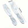 Pair of white UV protection arm sleeves shown flat with measurements.