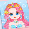 A cute cartoon princess face sticker with pink hair, a gold crown, and sparkling accents.