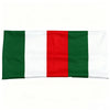Un drapeau rectangulaire avec des rayures verticales vertes, blanches et rouges.