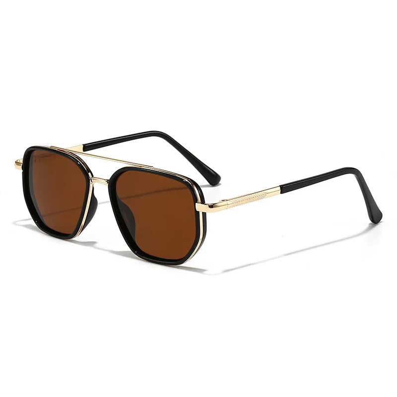 Classic pilot polarized sunglasses with black frames and brown lenses