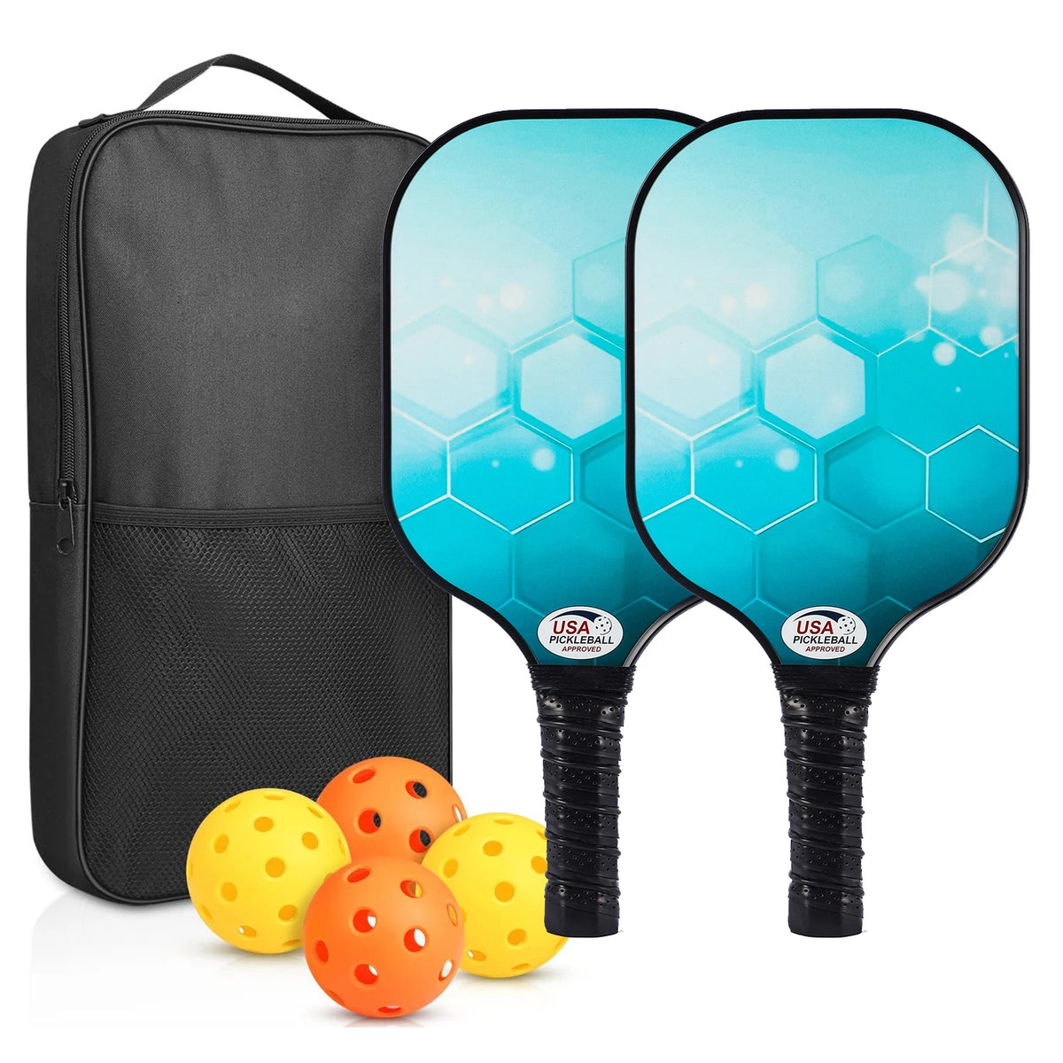 2-Piece Fiberglass Pickleball Paddle Set with 4 Balls for Beginners