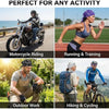 A set of paisley cooling headscarf caps shown in various activities including motorcycle riding, running, outdoor work, and h