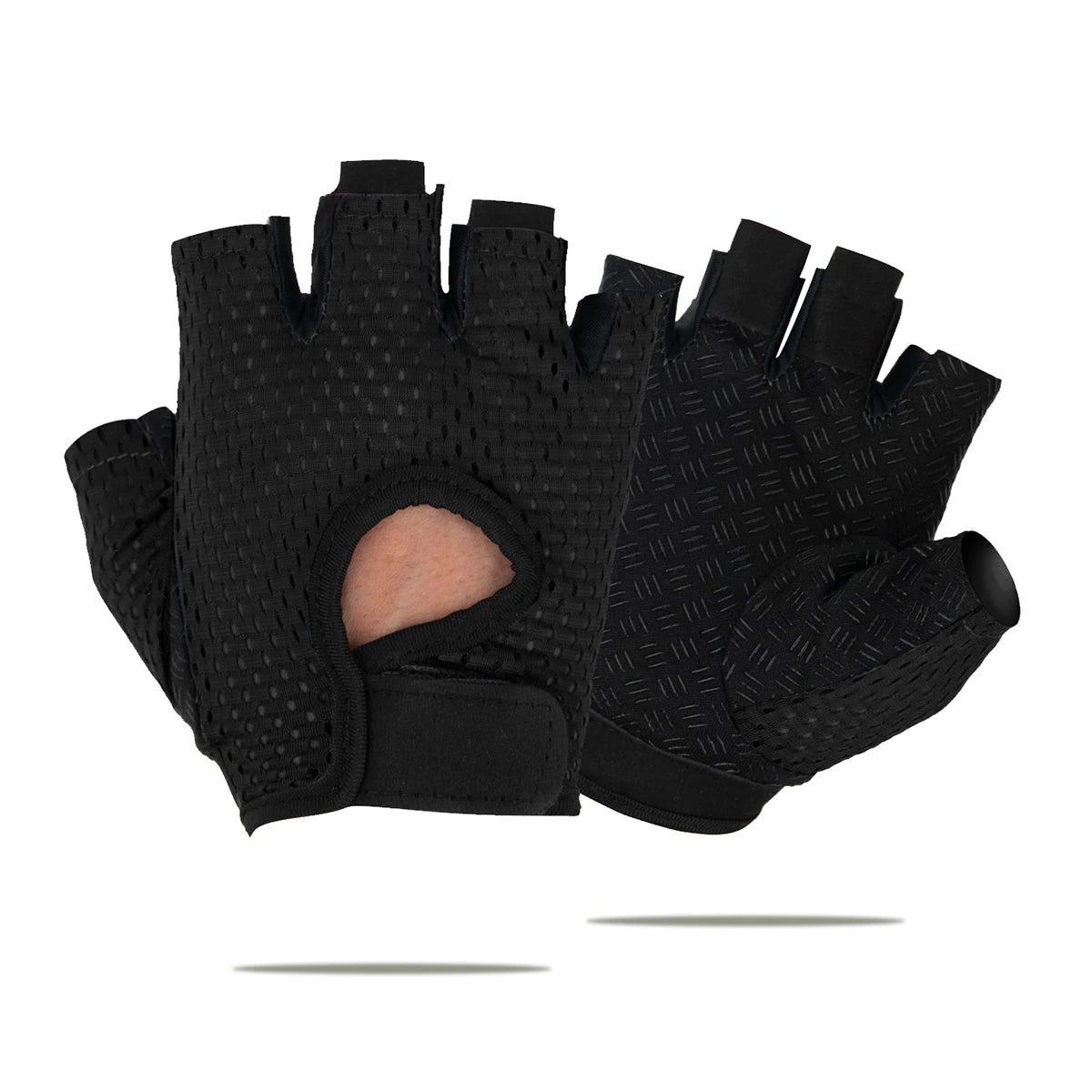 Gants de cyclisme et de fitness noirs, respirants et à séchage rapide, présentés à plat