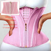 Pink double compression waist trainer corset body shaper with zipper and steel bones