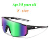 A pair of purple and green UV protection baseball sunglasses for children.