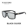 Black-silver NAICOKI spectacles sunglasses with a dark frame and gray lens.