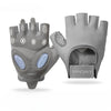 Gray anti-slip yoga and fitness gloves shown from the palm side